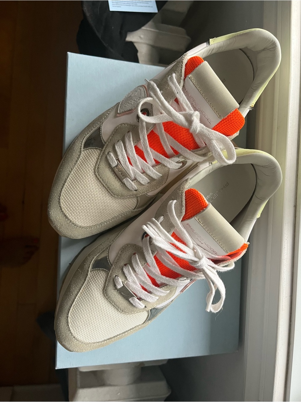Philippe Model Beige and Orange Low-Top Sneakers NEW!!